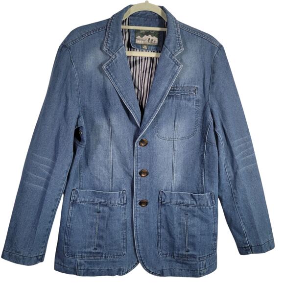 Soft Denim Workwear Blazer | Men’s XL | Lux Lined Utility Jacket Elbow Patches - Picture 1 of 12